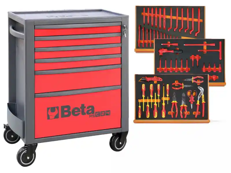 Cassettiera Beta RSC24 con 6 cassetti e 81 utensili per manutenzione auto ibride e elettriche+cuffie Reso Gratuito