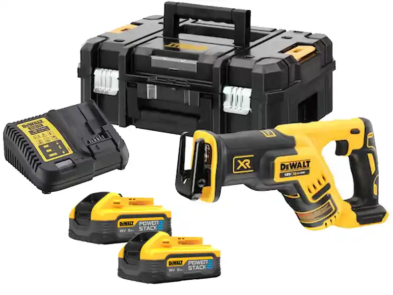 Sega universale compatta DeWalt DC367 tagli 300mm in kit con 2 batterie 5,0Ah Powerstack Prezzo Basso