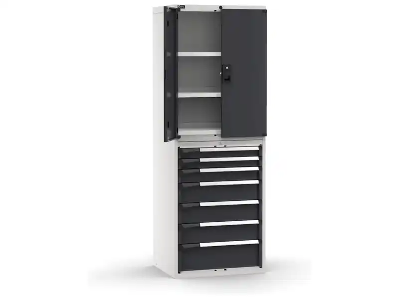 Armadio ante battenti Fami Master 7 cassetti e 3 piani regolabili bicolore, 714x573x2000mm Offerta Limitata