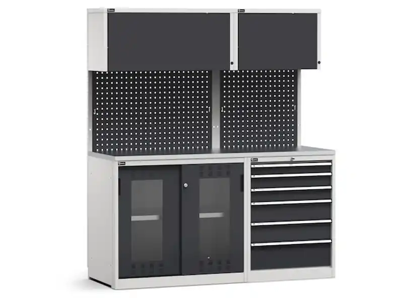 Professionale Arredo modulare Fami GARAGE043 piano acciaio, cassettiera e armadio policarbonato, 1734mm