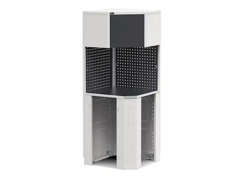 Consegna Rapida Modulo angolare Fami GARAGE112 con pensile angolare piano acciaio, 744x744x2000mm
