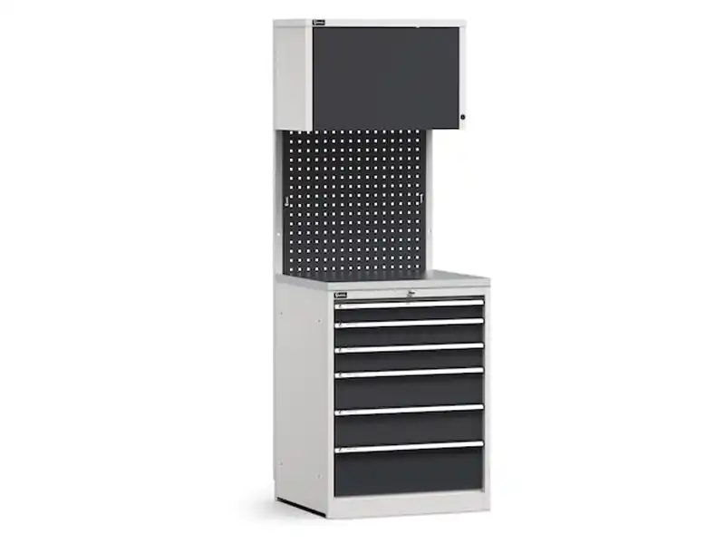 Saldi Arredo modulare Fami GARAGE001 con cassettiera 6 cassetti e piano acciaio, 714mm
