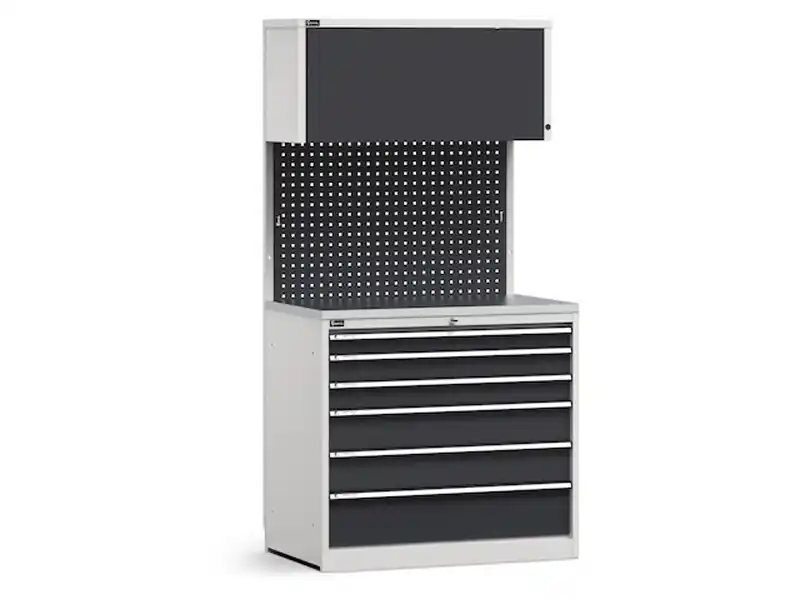Arredo modulare Fami GARAGE012 con cassettiera 6 cassetti e piano acciaio, 1020mm Solo Oggi