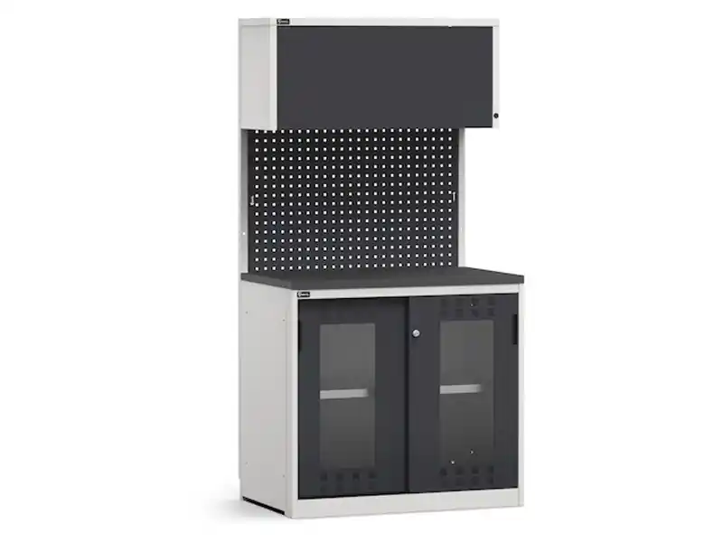 Nuova Collezione Arredo modulare Fami GARAGE023 con armadio ante policarbonato e piano gommato, 1020mm