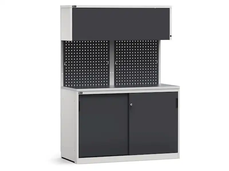 Arredo modulare Fami GARAGE030 piano acciaio con armadio ante scorrevoli, 1428mm Offerta Speciale