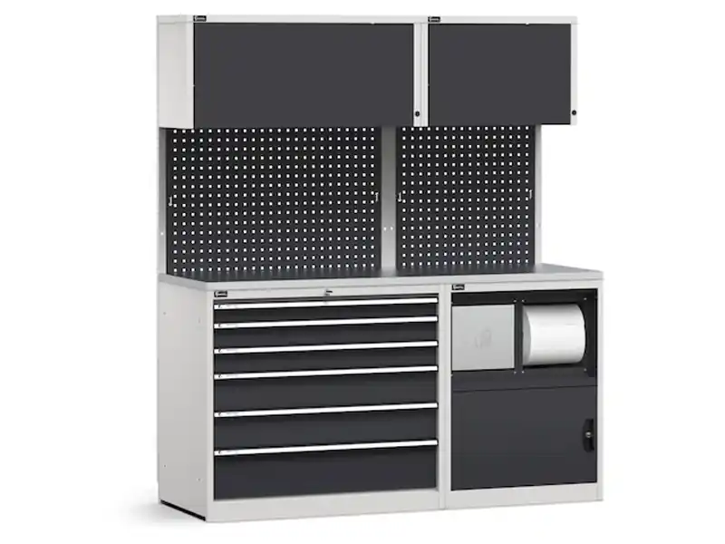 Arredo modulare Fami GARAGE039 piano acciaio con cassettiera e vano rifiuti, 1734mm Solo Oggi