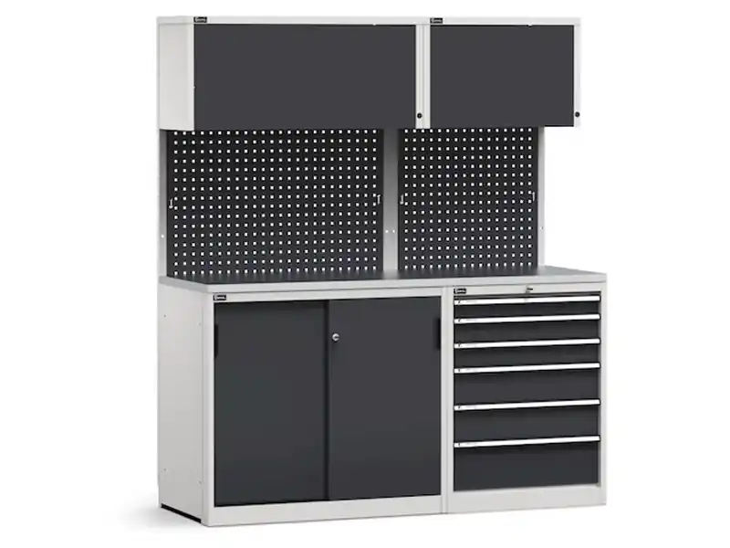 Bestseller Arredo modulare Fami GARAGE041 piano acciaio con cassettiera e armadio, 1734mm
