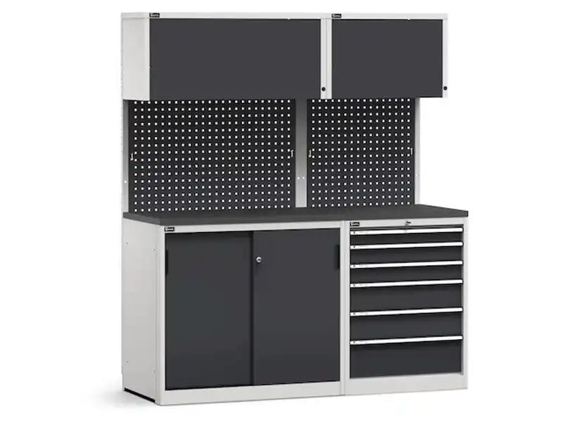 Arredo modulare Fami GARAGE042 piano gommato con cassettiera e armadio, 1734mm Saldi
