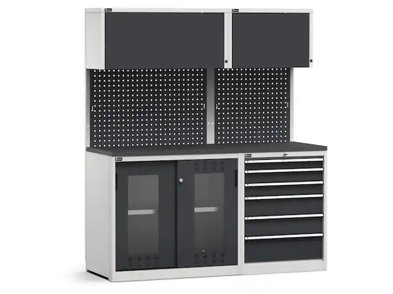 Arredo modulare Fami GARAGE044 piano gommato, cassettiera e armadio policarbonato, 1734mm Ultime Pezzi