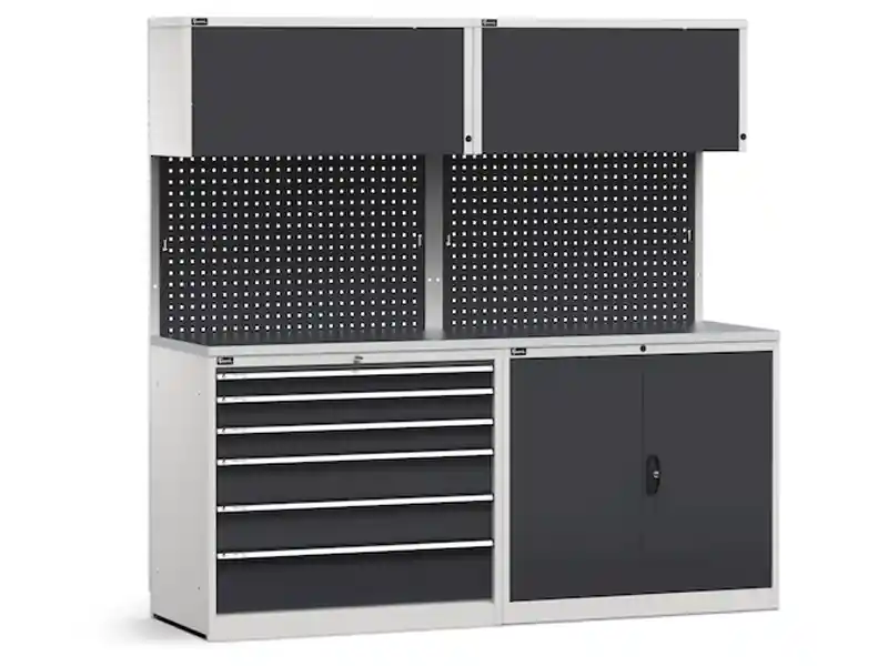 Arredo modulare Fami GARAGE047 piano acciaio, cassettiera e armadio, 2040mm Pagamento Sicuro