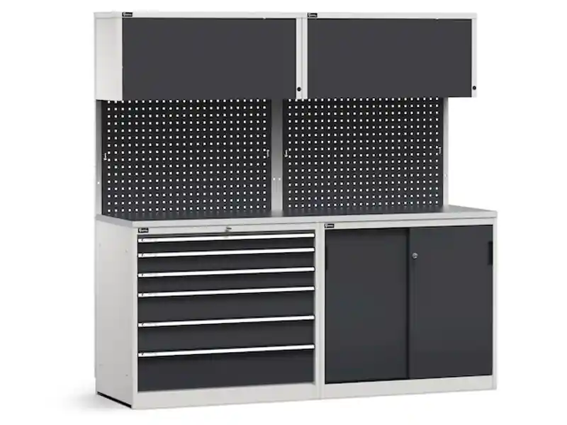 Arredo modulare Fami GARAGE051 piano acciaio, cassettiera e armadio ante scorrevoli, 2040mm Economico