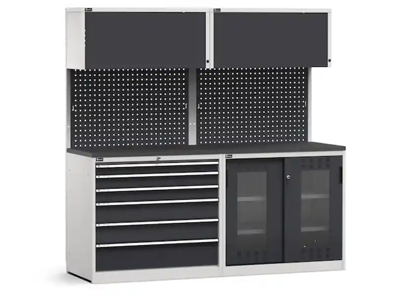 Arredo modulare Fami GARAGE058 piano gommato, cassettiera e armadio policarbonato, 2040mm Promozione