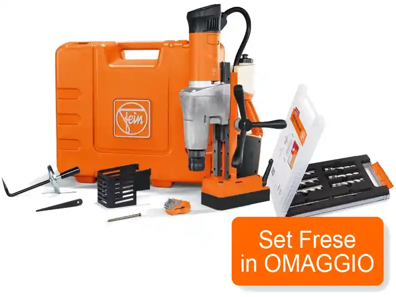 Trapano magnetico Fein KBM 65 UQW con punta a corona per metallo, 1300W + Set frese in OMAGGIO Solo Oggi