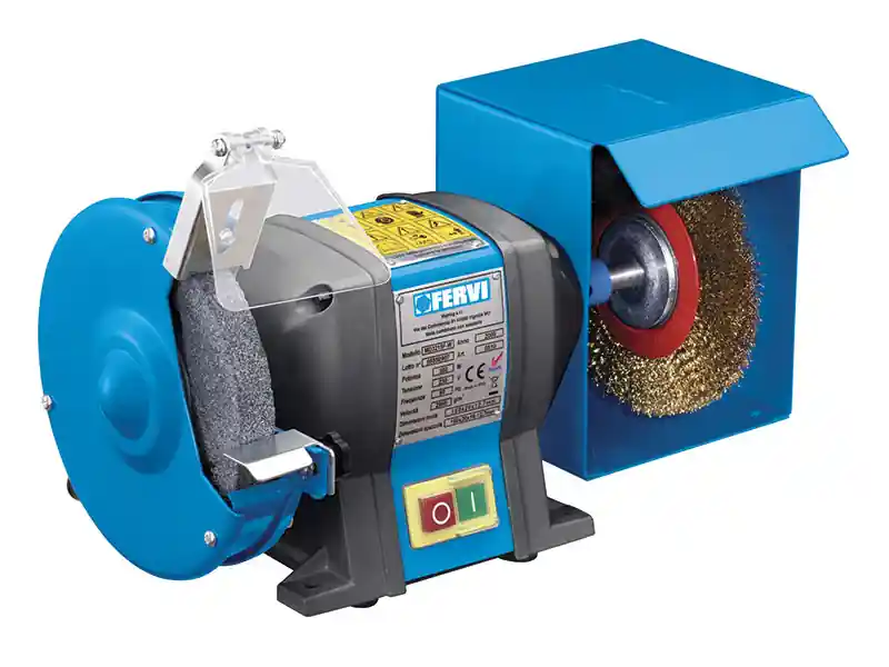 Promozione Esclusiva Smerigliatrice da banco combinata Fervi 0510 con mola e spazzola metallica 230V 0,35kW