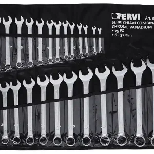 Affare Serie 25 chiavi combinate Fervi 0223 in borsa avvolgibile, 6-32mm