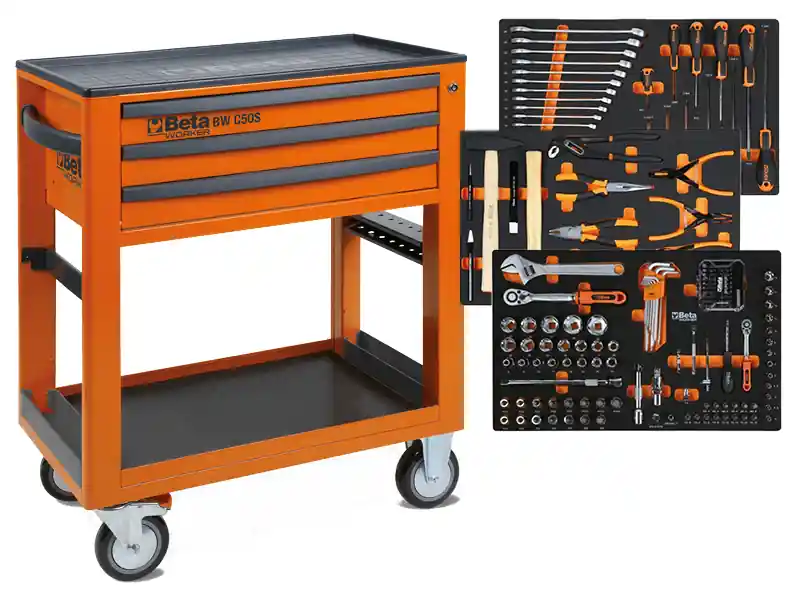 Reso Gratuito Carrello di servizio Beta Worker BW 5000S/3M con 3 cassetti e 189 utensili inclusi