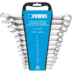 Serie 12 chiavi a combinate Fervi 0073 in supporto appendibile, 6-22mm Nuova Collezione