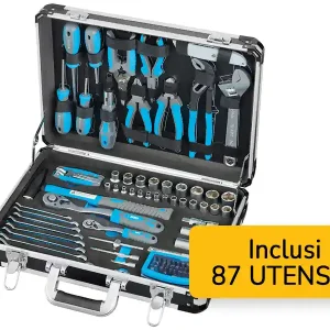 Valigia portautensili Fervi 0399 con 87 utensili per la manutenzione generale Prezzo Di Fabbrica