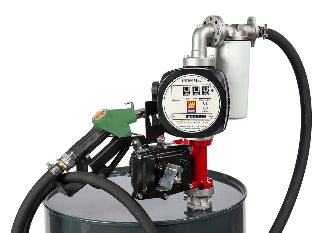 Promo Stagionale Pompa elettrica Meclube Atex per travaso benzina in kit con pistola automatica, filtro e contalitri