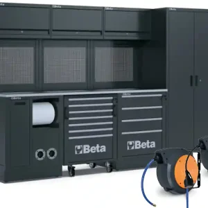 Arredo modulare per officina Beta RSC50 2.0 G 3155x760x2000mm con avvolgitubo e avvolgicavo Di Tendenza