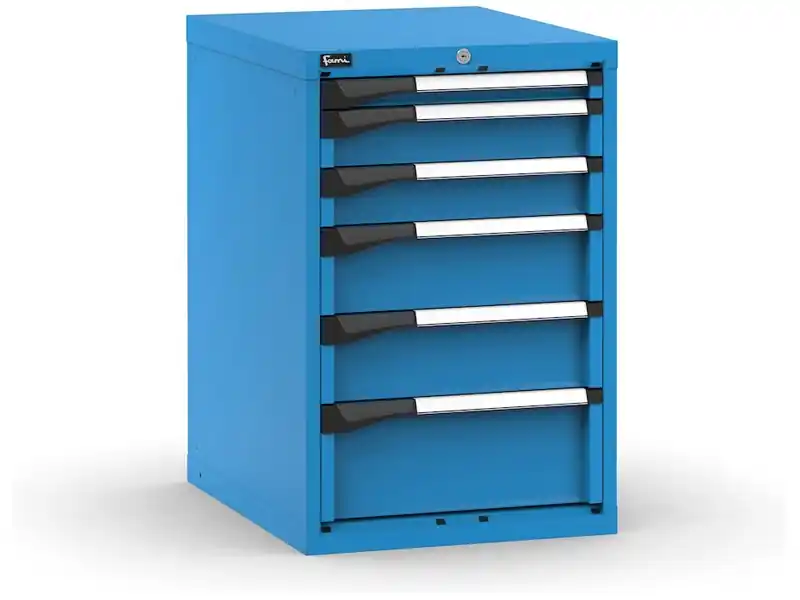 Cassettiera da banco Fami Master blu con 6 cassetti ad estrazione regolabile 561x726x850mm Super Prezzo