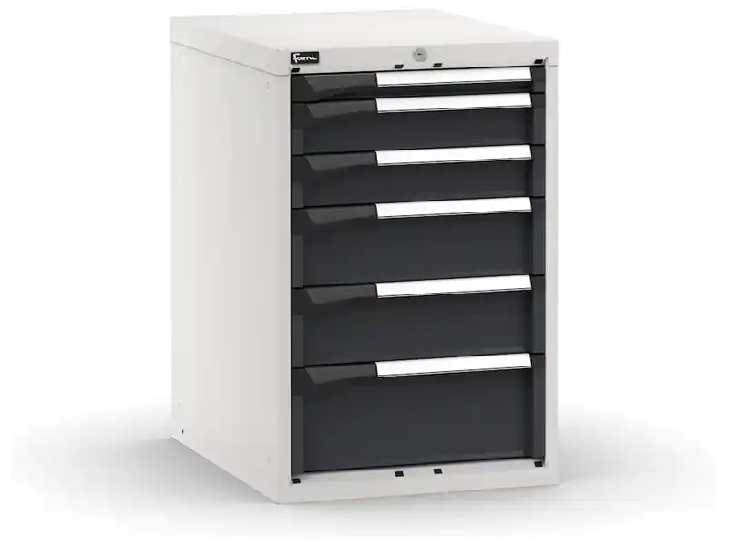 Cassettiera da banco Fami Master bicolore con 6 cassetti ad estrazione regolabile 561x726x850mm Occasione