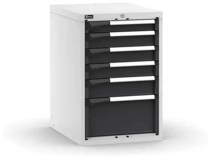 Cassettiera da banco Fami Master bicolore con 6 grandi cassetti regolabili 561x726x850mm Prezzo Scontato