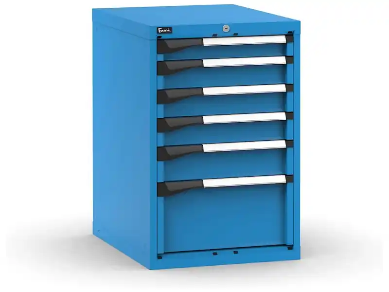 Direttamente Dal Produttore Cassettiera da banco Fami Master blu con 6 grandi cassetti regolabili 561x726x850mm