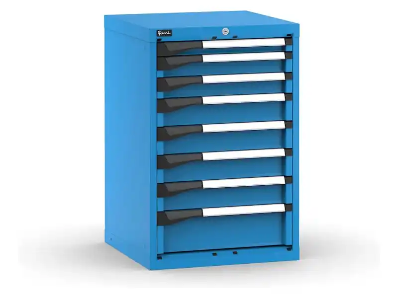 Cassettiera da banco Fami Master blu a 8 cassetti ad estrazione regolabile 561x573x850mm Nuovo Arrivo