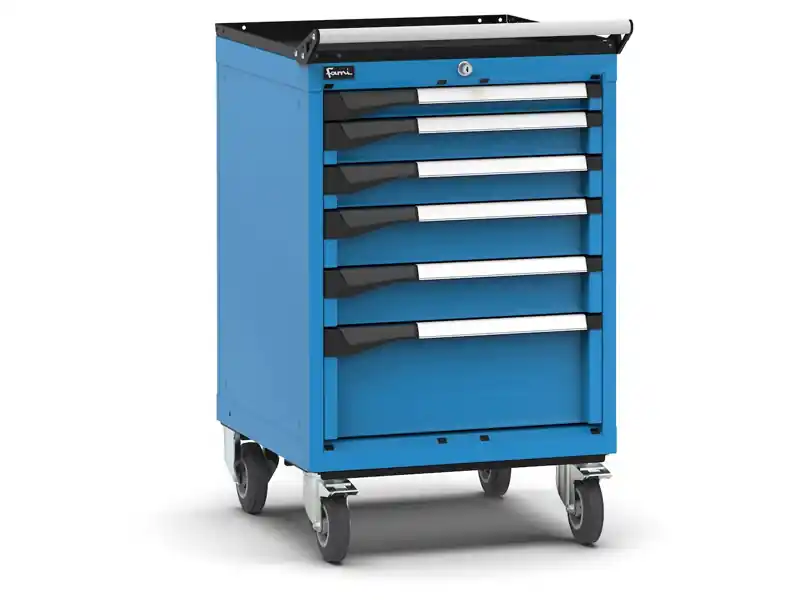 Bestseller Carrello portautensili Fami Master con 6 cassetti per materiali voluminosi blu, 561x573x922mm