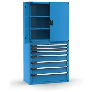 Armadio ante battenti Fami Master 7 cassetti estrazione totale e 3 piani blu, 1020x573x2000mm Nuova Collezione