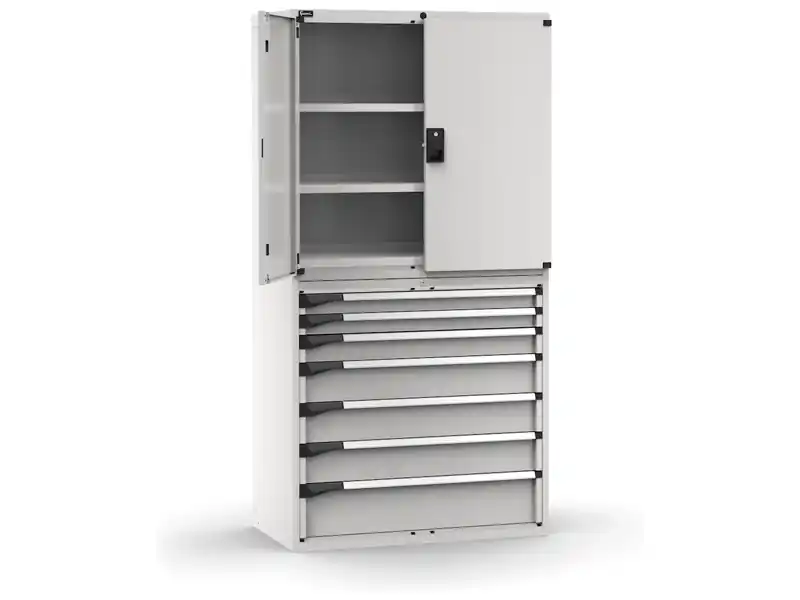 Economico Armadio ante battenti Fami Master 7 cassetti regolabili e 3 ripiani grigio, 1020x573x2000mm