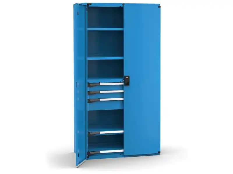 Pagamento Sicuro Armadio ante battenti Fami Master 3 cassetti estrazione totale e 4 ripiani blu, 1020x573x2000mm