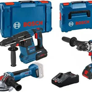 Bosch Kit utensili per serramentista trapano, smerigliatrice e perforatore con 2 batterie e valigett Miglior Prezzo