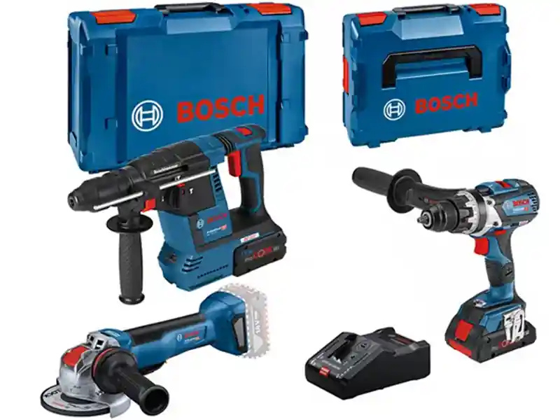 Bosch Kit utensili per serramentista trapano, smerigliatrice e perforatore con 2 batterie e valigett Miglior Prezzo