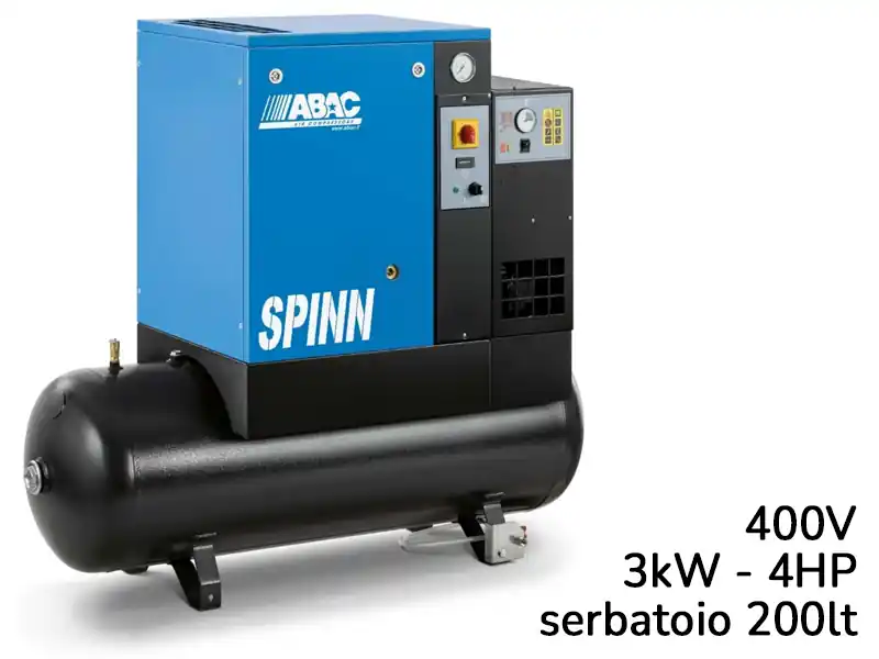 Compressore elettropneumatico ABAC Spinn E 3 400V su serbatoio 200 lt ed essiccatore, 8-10bar Offerta