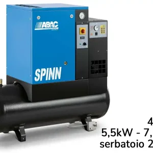 Offerta Speciale Compressore elettropneumatico ABAC Spinn E 5,5 400V su serbatoio 200 lt ed essiccatore, 8-10bar