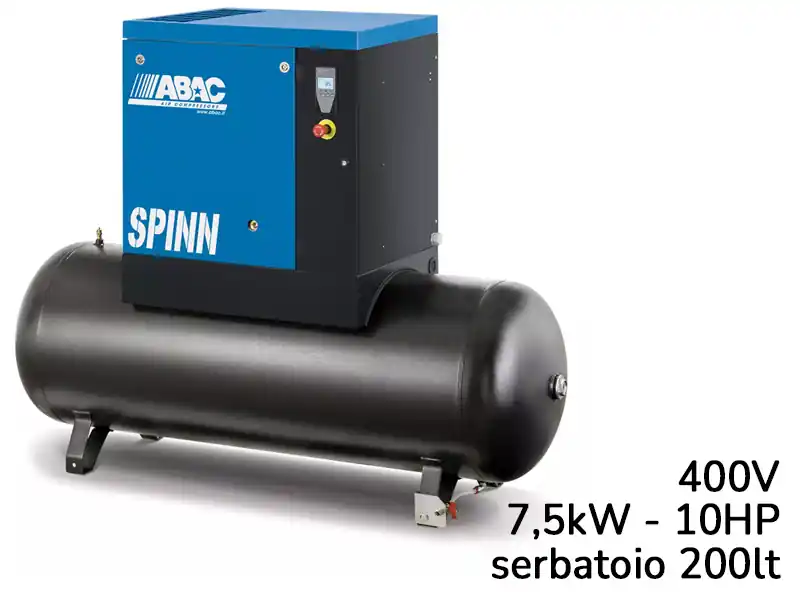 Compressore a vite con centralina ABAC Spinn 7,5 400V avviamento diretto su serbatoio 200lt Prezzo Scontato