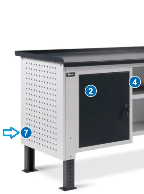 Pannello laterale per banco Fami Work forato quadro 10x10 RAL7035 610Lx669H Popolare