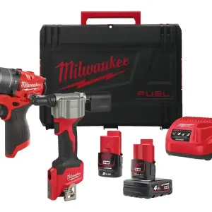 Di Tendenza Kit Milwaukee 12V Trapano FPD2 + Rivettatrice BPRT con 2 batterie e caricabatterie