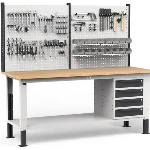 Affare Banco da lavoro regolabile Fami WORK2031 200cm, piano in legno, 4 cassetti e parete forata