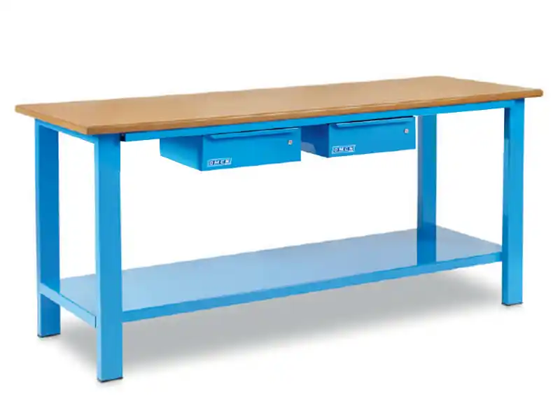 Banco da lavoro OMCN 1003/PL 2000x700x880mm con piano in legno e 2 cassetti Solo Oggi