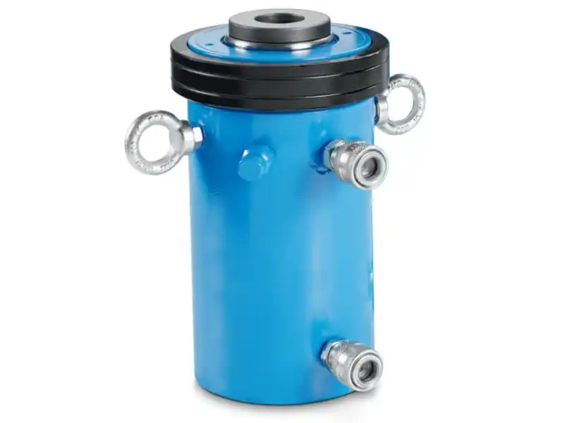 Offerta Speciale Cilindro idraulico a doppio effetto OMCN 367/O pistone forato h.675mm, spinta 37ton, tiro 22ton