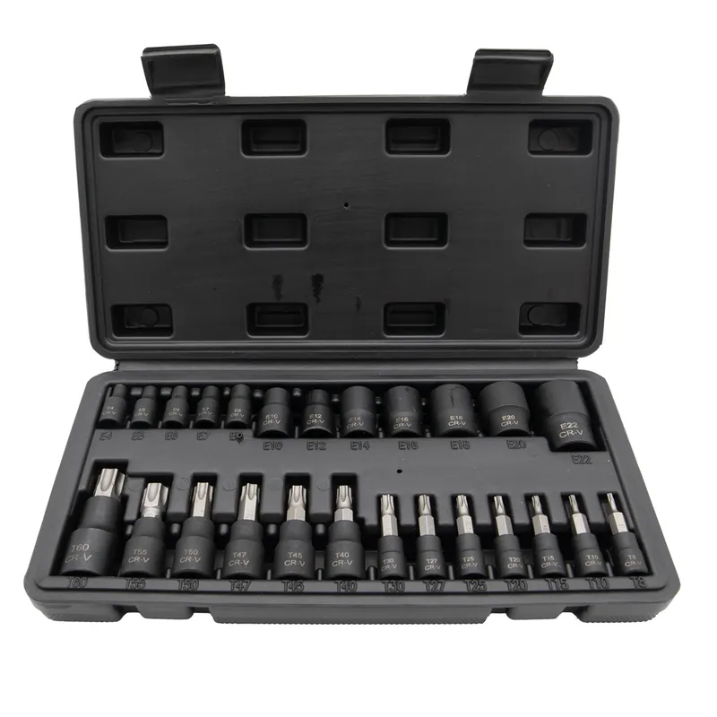 Set di bussole e punte a E22 e T60 da 1/4" a 1/2" E-Torx e Torx CrV 25 pezzi Prezzo Basso