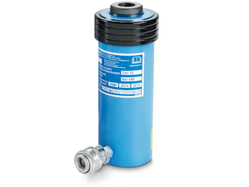 Cilindro idraulico semplice effetto pistone forato OMCN 366/A ritorno a molla h.68mm, 12 Ton Offerta Limitata