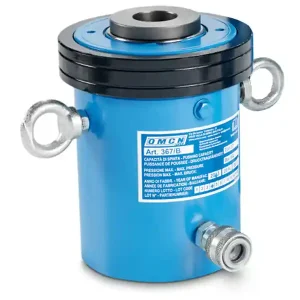 Cilindro idraulico semplice effetto pistone forato OMCN 367/B ritorno a molla h.230mm, 37 Ton Pagamento Sicuro