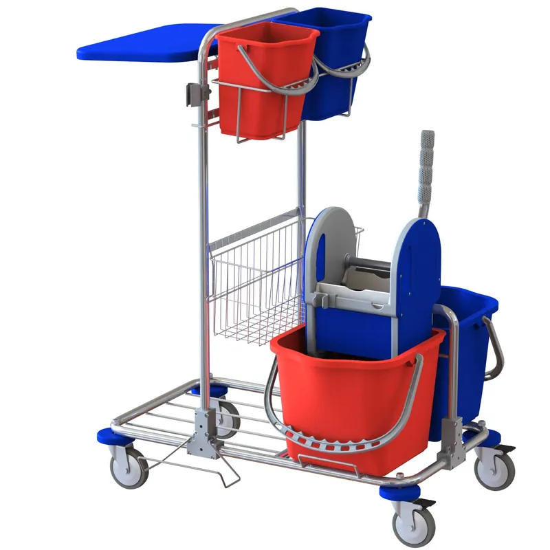 Carrello per pulizia professionale Barbero con 2 vasche da 15 lt con strizzatore, portasacco 120lt Must-Have