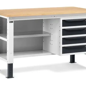 Vendita Finale Banco da lavoro regolabile Fami WORK1507 150cm, piano in legno, 4 cassetti e 2 semipiano