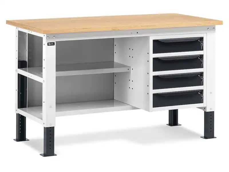 Vendita Finale Banco da lavoro regolabile Fami WORK1507 150cm, piano in legno, 4 cassetti e 2 semipiano