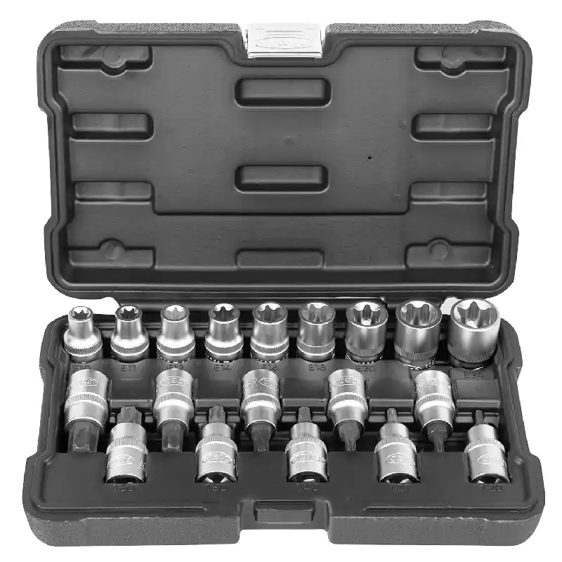 Set di bussole e punte a E24 e T70 1/2" E-Torx e Torx CrV 19 pezzi Offerta